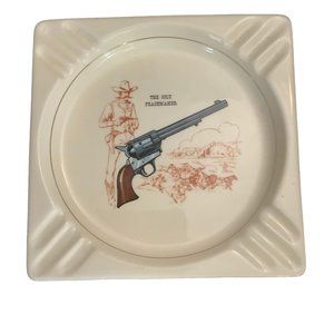 Vtg Colt 45 Peacemaker Stagecoach Sheriff Hyalyn Porcelain Ashtray 23K Gold 7"